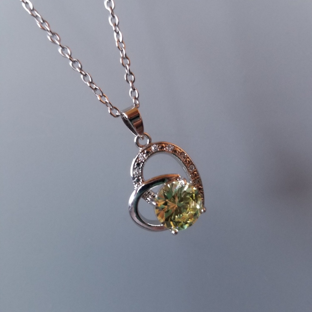 Silver Peridot Heart Necklace
